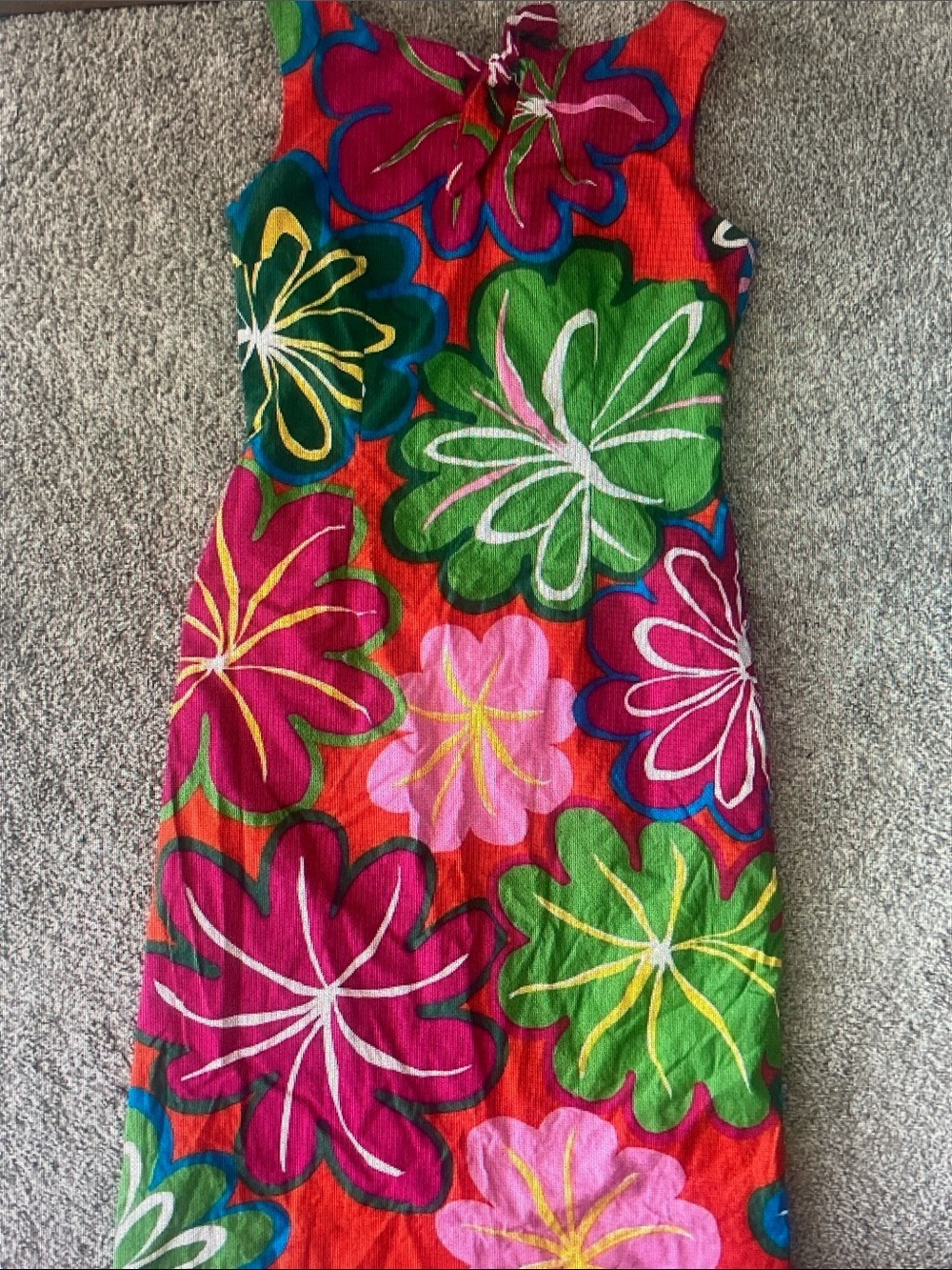 David Meister Vibrant Floral Midi Dress in Red, Pink, Green, Yellow